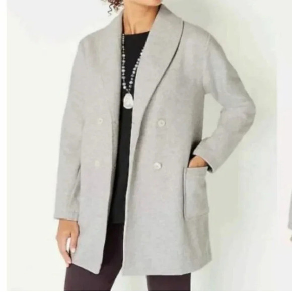 NWT J.Jill Pure Jill Pea coat jacket sz.S women's petite gray double Breasted(E) - Picture 1 of 12